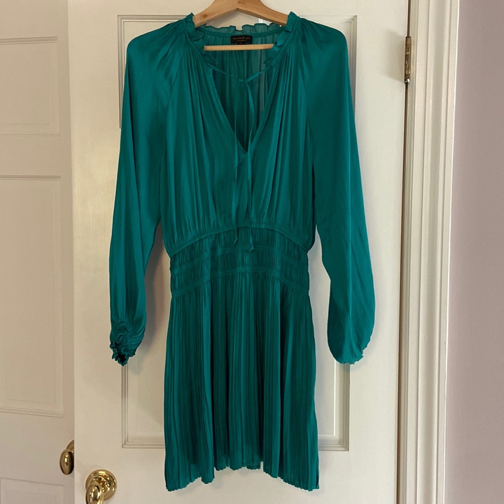 Current Air from Anthropologie Green/Teal Blue Silky Dress